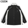High Street Casual Sports Jacket Heren Dames Patchwork Streep Borduren Varsity Rechte Broek Zwart Dun Mode Pak 240227