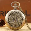 Pocket Watches Antique Classical Watch With Engraved Flower Cover Men Women Bronze Quartz Analog Necklace Pendant Chain Gift