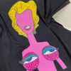 Kadın Tişörtleri Karikatür Karakter Baskılı Günlük Kısa Kollu T-Shirt 2024 İlkbahar Yaz Rhinestone Yuvarlak Boyun Pamuk Üstü Kadın Giyim