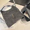 LaFite Grass Strohbag Designer Sommer Beach Bag gewebt Einkaufstasche große Kapazitätsumhängetasche Wochenend Reisetasche Handtaschen Hohlaushöhle aus Metallbriefpreis Schwarz schwarz