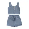 Kleidungssets für geborene Baby-Mädchen-Kleidung, Sommer-Outfit, Cami-Tanktops mit Stretch, lässiges Rüschen-Shorts-Set für