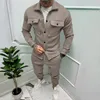 Herrespår 2024 Lågt pris 2 stycken Suede Jogging Suit Men mode Autumn Winter Button Casual Pants