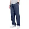 Men's Pants Solid Color Loose Straight Drawstring Sweatpants With Elastic Waist Pockets Breathable Casual For Daily