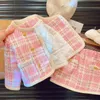 Winter Girls 2Pcs Plaid Cotton Padded Warm Sets Kids Tweed Autumn CardiganSkirt Fleece T-Shirt Birthday Girls Outfit Suits 240301