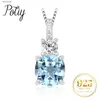 ペンダントネックレスPotiy Cushion Natural Sky Blue Topaz 925 Sterling Silver Pendant Gemstone Statement Women No Chain Cute Valentines Giftl242313