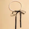 Pendant Necklaces Trend Wedding Party Jewelry Long Black Ribbon Choker Necklace For Women Elegant White Imitation Pearl Beach Vacation Necklaces L24313