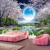 Papier peint 3D clair de lune beauté fleur de lune bonne lune fleur de cerisier arbre paysage HD décorations intérieures supérieures papier peint 3543