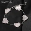 Fine Quality Love Heart Charms Chain Bracelet for Women Personalized Micro Inlaid Iced Out Cubic Zirconia Handicraft Rapper Bling Cz Stone Jewelry Bijoux Pulsera