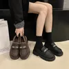 Scarpe eleganti stile britannico piccola pelle per donna inverno più velluto caldo piattaforma slip-on mocassini con tacco spesso