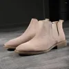 Bottines en cuir véritable pour hommes, bottes d'affaires, robe noire en daim de vache, bateaux d'extérieur