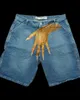 Y2K Shorts Pants Mens Harajuku Hip Hop Graphic Print Retro Blue Baggy Denim Gym Shorts Gothic Sweatpants Basketball Shorts 240308