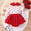 Rompers Baby Girls Valentine's Day Romper Dress Long Sleeve Ruffle Heart Letter Print With Headband