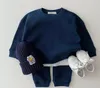 2024 Korea Peuter Babykleding Sets Voor Baby Baby Jongens Kleding Set Mock Tweedelige Wafel Katoen Sweatshirt + broek 2 Stuks Outfit