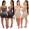 Christmas Womens Dress Slim Fit Mesh Rhinestone Strap Chest Wrapped Sexy