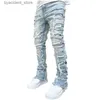 Jeans da uomo Jeans da uomo Jeans da uomo Regar Fit Stacked Died Destroyed Pantaloni in denim dritto Abbigliamento streetwear Casual Jean Drop Delivery Abbigliamento Uomo Dhtus L240313