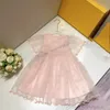 Luxury Girls falbala fly sleeve dresses Designer kids letter embroidery gauze dress children princess clothes S1189