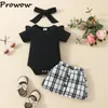 Prowow 0-18M Childrens Clothing Baby Outfit Sets For Girls White RomperPink Tweed SkirtHeadband Kids Tweed Suit For Girls 240229