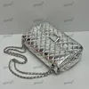 Cf Vintage Fashion Women Shoulder Bag 30c Shiny Leather Diamond Plaid Gold Silver Hardware Metal Buckle Luxury Handbag Matelasse Chain Crossbody Bag Underarm Purse