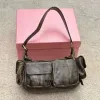 7A حقائب الجودة مصممة Women Bag Miui Hobo Vintage Leather Bag Y2K أكياس الكتف