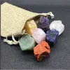 Chakra Stones - 7PCS Zestaw Reiki Healing Crystal z grawerowanymi symbolami czakry holistyczne równoważące polerowane kamienie palmowe STO04 2011158O