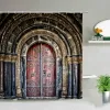 Curtains Moroccan Retro Antique Arched Doors Shower Curtains Old Vintage Wooden Door Bathroom Waterproof Fabric Bath Curtains with Hooks