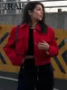 Trafiğe Kırpılmış Blazer Ceket ile Kadın Moda Kadın Vintage Uzun Kollu Snapbutton Kısa Zarif Bayan Tops 240309