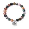 Kamień naturalny Indian Agate Rond Bread Bracelets para lotosu choinka urok bransoletka dla kobiet biżuteria mody