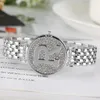 Orologi da polso Orologi al quarzo con flip cover unici con lettera R Crystal Diamond Fashion Bling Orologio da donna casual con cinturino dorato da donna