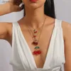 Pendentifs de collier Aihua nouveau belle couleur or vin rouge cerise pendentif collier pour femmes personnalité collier bijoux de mariage cadeaux d'anniversaire L242313