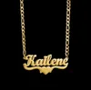 Customized Name Hip Hop Letter Necklace Double Name Thick Heart Figaro Chain Stainless Steel Pendant 240313