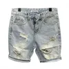 Summer Mens Scratched Broken Denim Shorts Men Fashion Brand Beard Splice Stretch Ripped Short Jeans Pants 240227