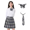 HOLOUN jupe plissée Jk 48CM 4 pièces ensemble nœud papillon cravate chemise à manches longues Plaid taille haute ALine uniforme scolaire 9 couleurs cadeau 240301