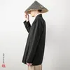 Ethnic Clothing 2024 Men's Chinese Style Linen Cardigan Jacket Loose Black Kimono Solid Color Self-Tie Hanfu Traditional 4Xl