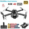 Drones Eis Dual-Câmeras Aeronaves Brushless Evitar Obstáculos Dron Quadcopter Brinquedo Dobrável Rc Gps Drone X28 2.4G Wifi Fpv 4K 24313