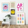 Calligraphy Boho Smiley Poster Rainbow Bear Art Print Hippie Doodle Canvas Målning Abstract Checkerboard Wall Picture For Living Room Decor