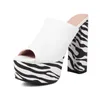Women Black 116 White Summer High Heel Slippers Shoes Platform Square Ladies PU Leather Open Toe Party Women's 2024 's 761