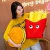 Pillow Food Plush Pillow Stuffed Pizza Hamburger French Fries Bag Hot Dog Biscuit Milk Tea Boba Popcorn Soft Funny Decoration Kids Gift