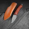 Camping Hunting Knives 3 CR13 Rostfritt stål Damaskus Fixat blad Keychain utomhus bärbar fruktskärare EDC Intro Bindande kniv med läderfodral 240312