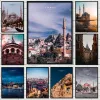 Affiches et imprimés de paysage d'istanbul avec calligraphie, peinture sur toile de voyage de ville moderne, images d'art murales pour salon, chambre à coucher, décoration de maison