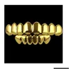 Grillz, Dental Grills Halloween Black Sier Gold Iced Out CZ Mouth Teeth Grillz Caps Top Bottom Grill Set Men Women Vampire Grills Roc Otm6r