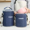 2 tailles Portable rond baril thermique sac à déjeuner étudiant employé de bureau isolé glacière boîte alimentaire conteneur avec bandoulière 240313