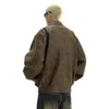 茶色の苦しめられたアメリカの革のジャケット、メンズトレンディでハンサムなデザイン、ニッチカップルのカジュアルラペルジャケットスタイル