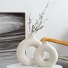 Vases Nordic vase round hollow ceramic donut flowerpot living room decoration accessories indoor desk decoration gifts