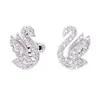 Swarovski silver needle advanced sense black swan tassel pearl earrings female crystal back hanging