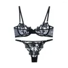 Bras Sets Mesh Embroidered Lingerie For Women Aesthetic Eroctic Two Piece Nice Sexy Underwear Deluxe Erotic Bra Set