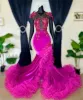 Neck Pink O Evening Dress for Black Girls Birthday Party Dresses Beaded Appliques Ruffles Prom Gowns Mermaid Robe De Bal es