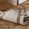 Pads Table Runner Natural Cotton Burlap Striped Splicing Bohemian Style Tables Runner With Tassels Dining Wedding Home Decor