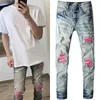 Street Fit High and Hole Patch Fog Fashion Mens Slim Skinny Pencil Pants Purple Designer Jeans