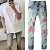 High Street Jeans Slim Fit and Hole Patch Pants Fog Fashion Mens Jeans Slim Skinny Pencil Pants Purple Designer Jeans