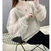 Spring Fall Fashion V Neck Mesh Lace Patchwork Chic Knitwear Women Casual Loose Long Sleeve Pullover Top Female Knitted Sweaters 240311